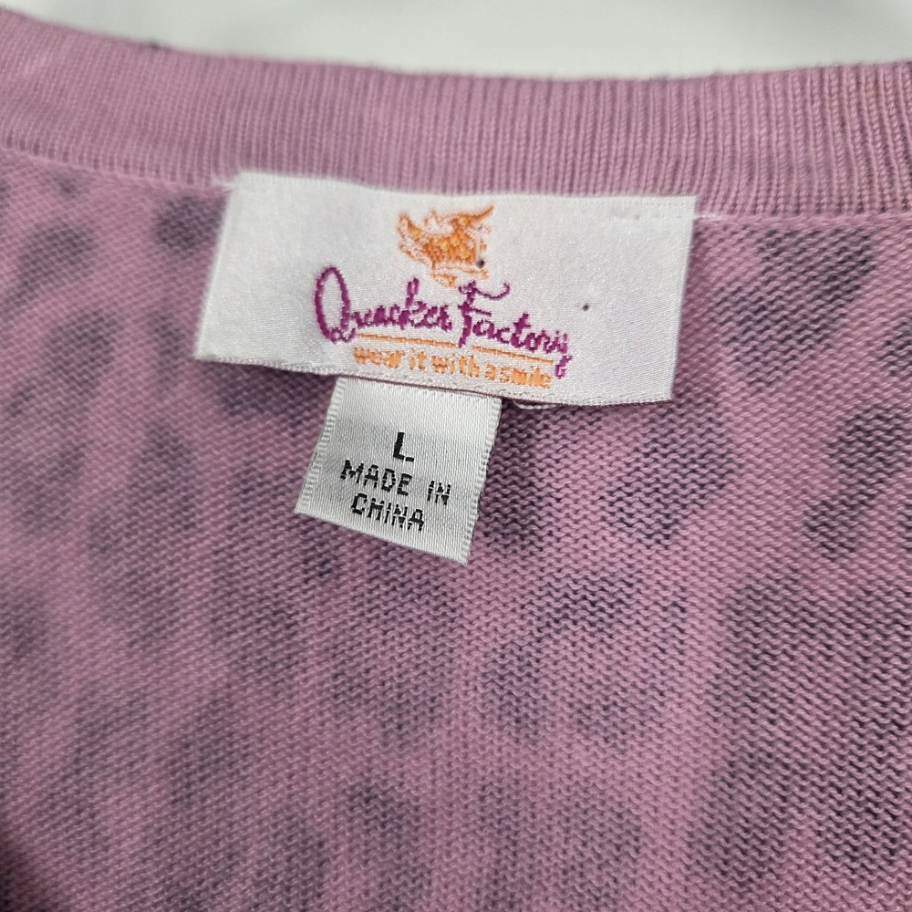 Quacker Factory Jeweled  Beaded Animal Print Pink Sweater Jumper  Large - Picture 3 of 6